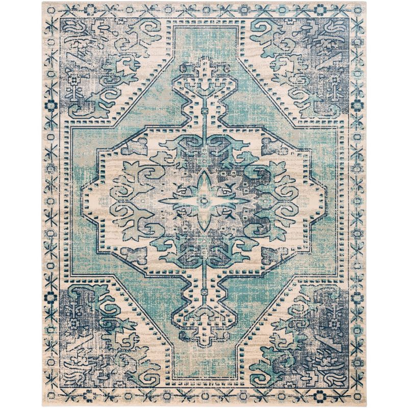 Livabliss 7'10"x9'11" Thatch Traditional Rug Blue: Medium Pile, Fade & Stain-Resistant, Indoor Use