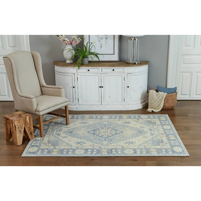 Momeni 6'6"x9' Anatolia Jaz Medallion Machine Loomed Area Rug Blue: Wool & Nylon, Low Pile, Classic Rectangle Design