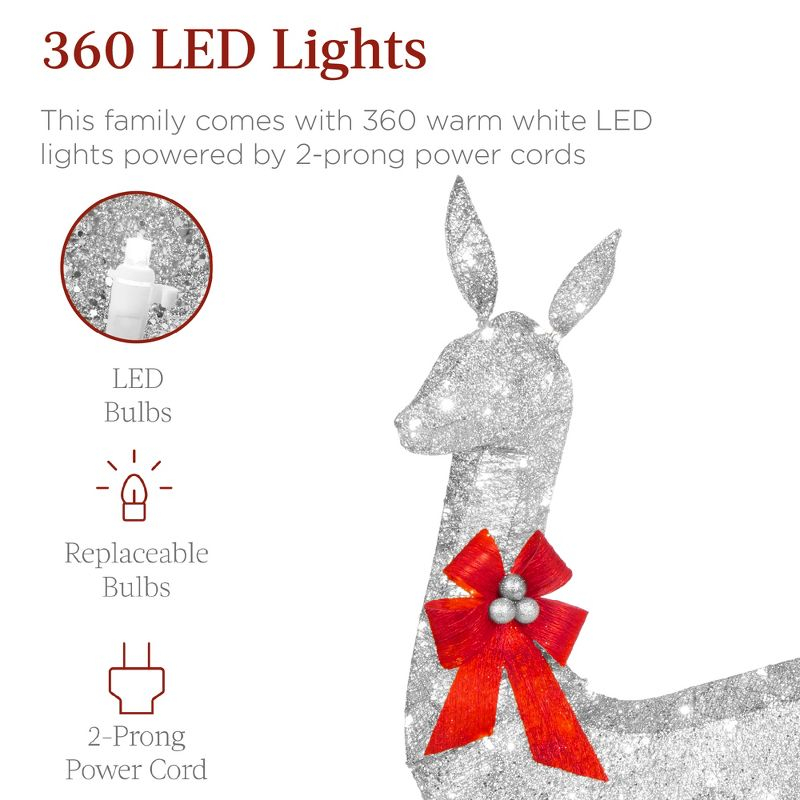 Best Choice Products 3-Piece Deer Set, Lighted Christmas Outdoor Decoration w/ 360 Lights, Stakes - Silver