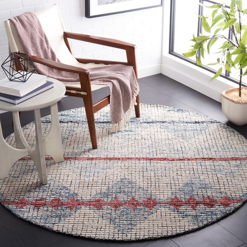 Abstract ABT479 Hand Tufted Area Rug - Ivory/Blue - 6' Round - Safavieh .
