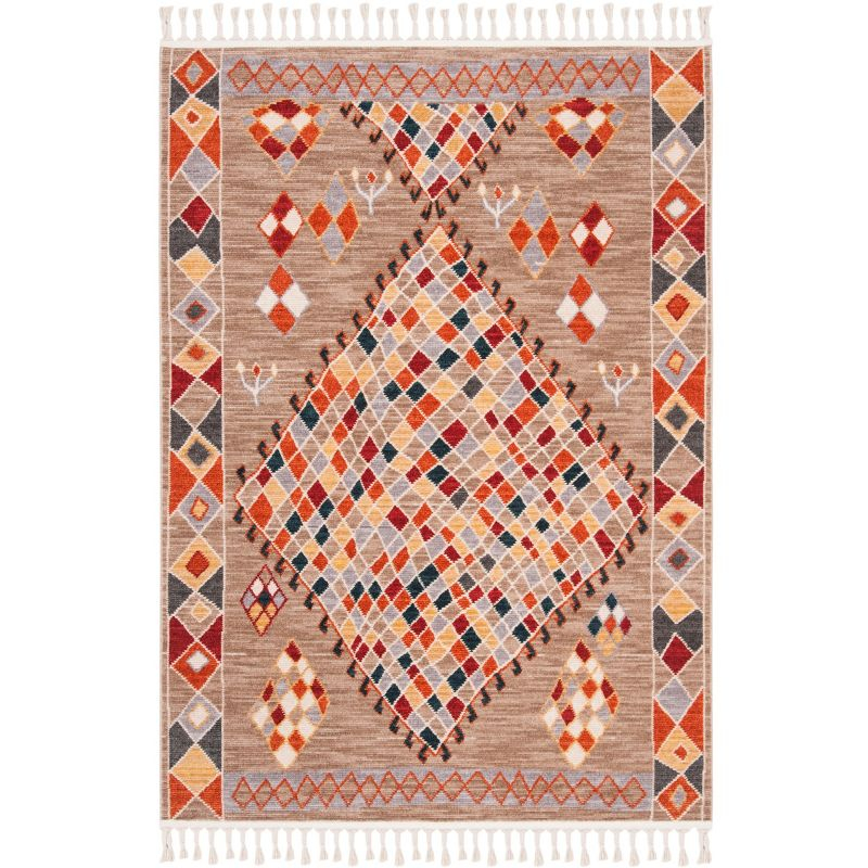 Farmhouse FMH852 Power Loomed Indoor Area Rug - Taupe/Navy - 5'1"x7'3" - Safavieh