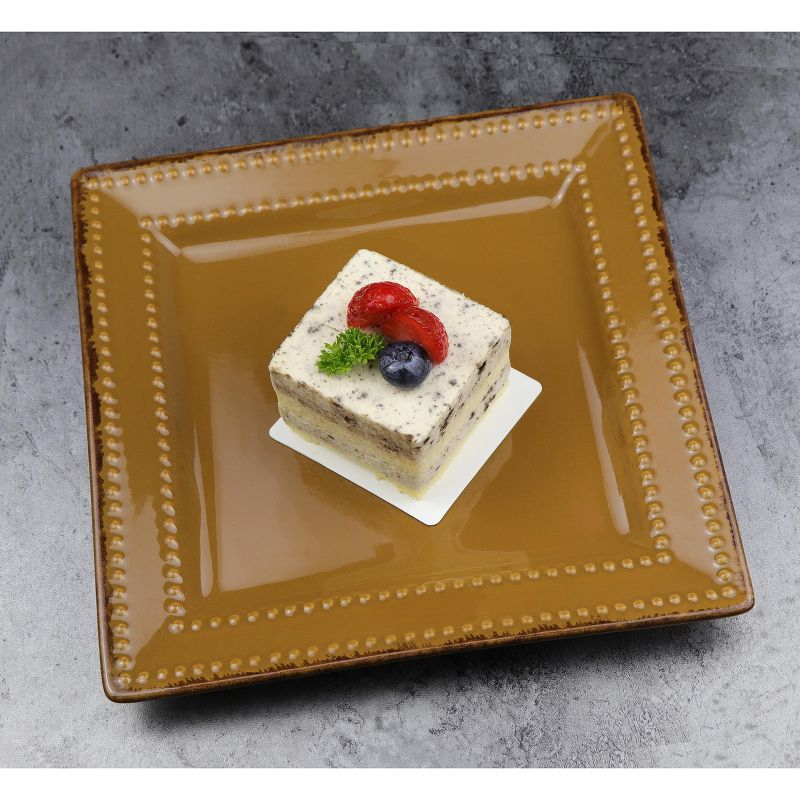 Lorren Home Trends 16 Piece Square Beaded Stoneware Dinnerware set, service for 4, Mocca