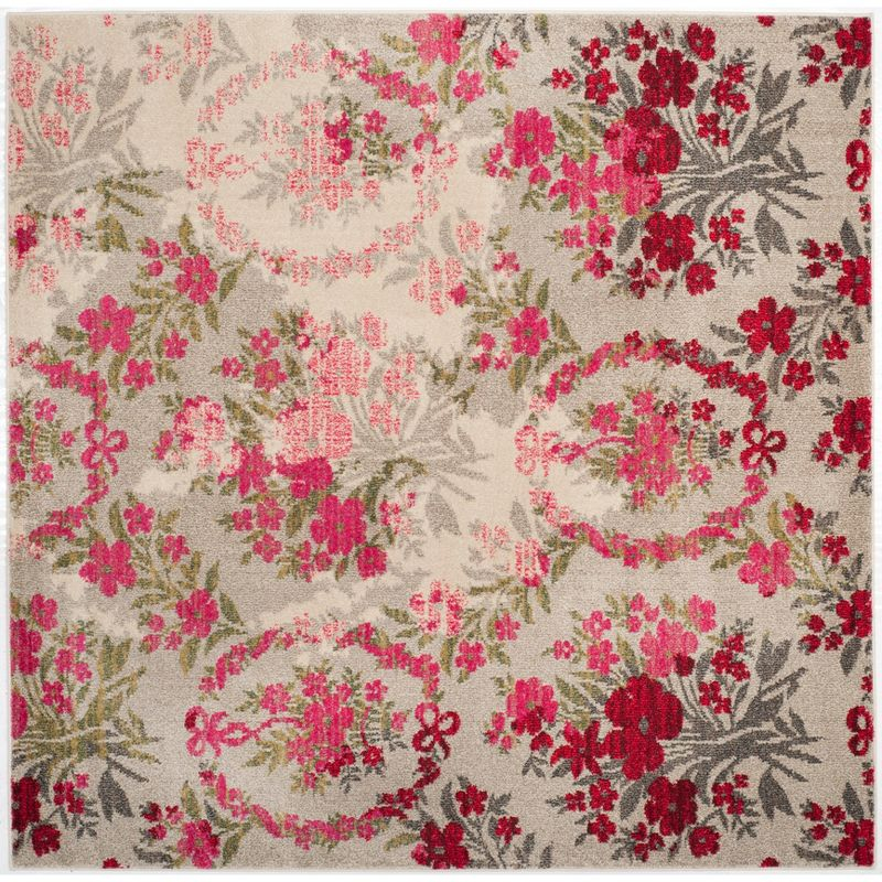 Monaco MNC205 Power Loomed Area Rug - Ivory/Pink - 6'7"x6'7" - Safavieh.
