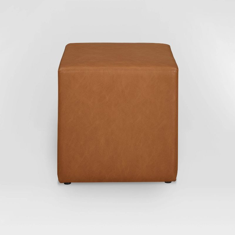 Daphne Ottoman Carmel - Lifestyle Solutions: Faux Leather Footstool, Transitional Bench, No Assembly Required