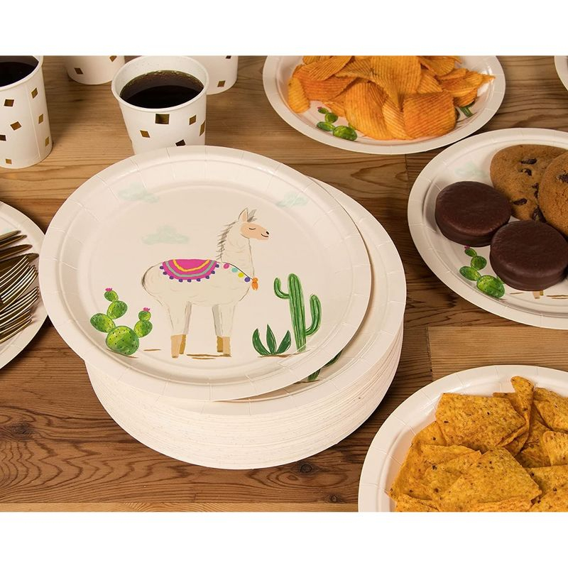 Blue Panda Disposable Plates - 80-Count Paper Plates, Llama Party Supplies, Kids Birthdays, 9 x 9 inches