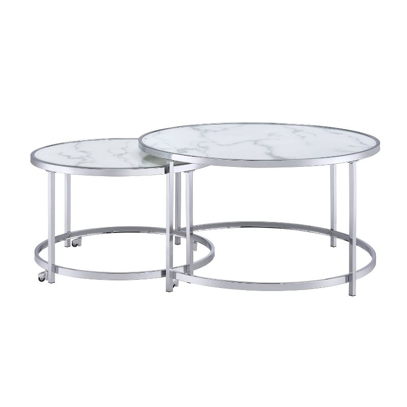 Rayne Nesting Cocktail Table White - Steve Silver Co.: Chrome Frame, Faux Marble Top, 2-Piece Set