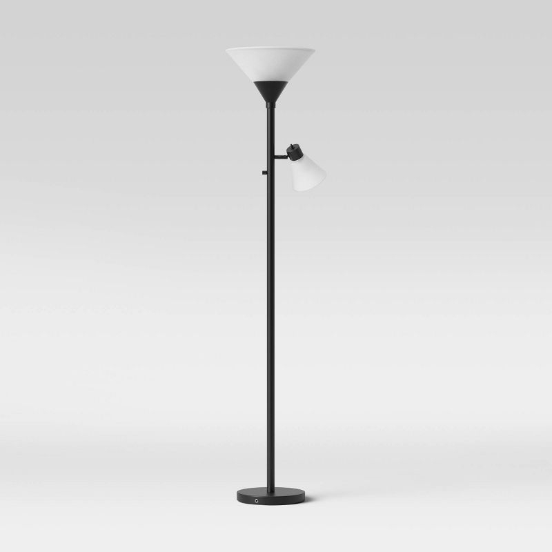 Mother Daughter Torchiere Floor Lamp Black with Glass Shade - Threshold™: Metal Body, ETL Listed, Dimmable