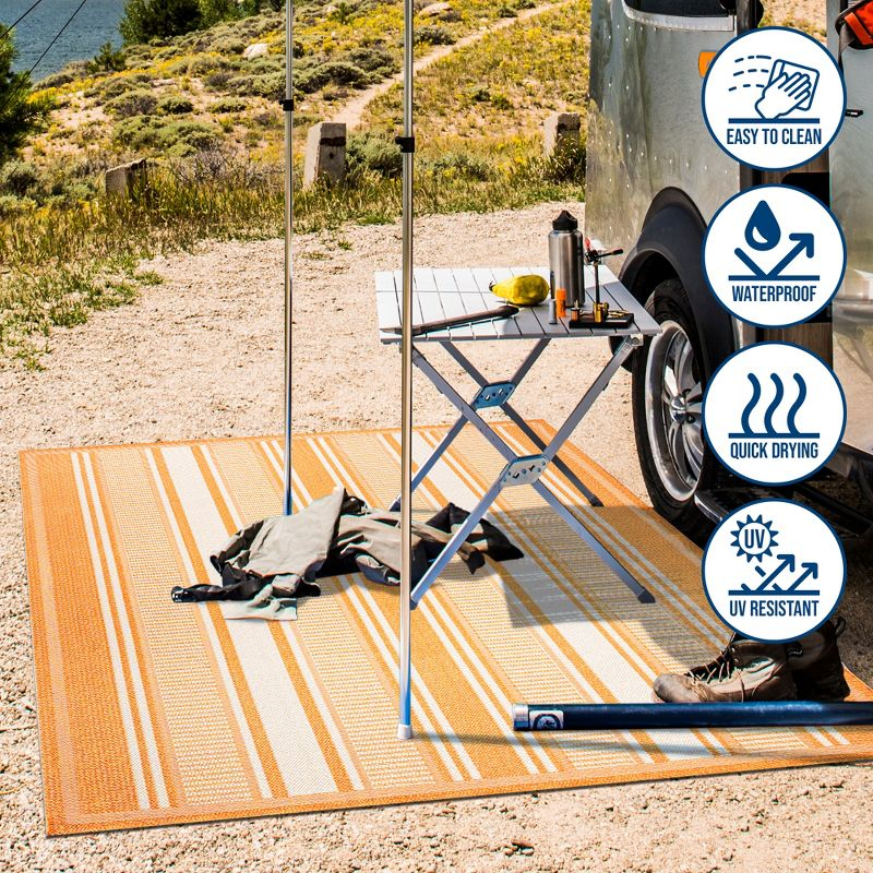 5' x 8' Haynes Modern Double Stripe Indoor/Outdoor Area Rug, Orange/Cream - JONATHAN Y
