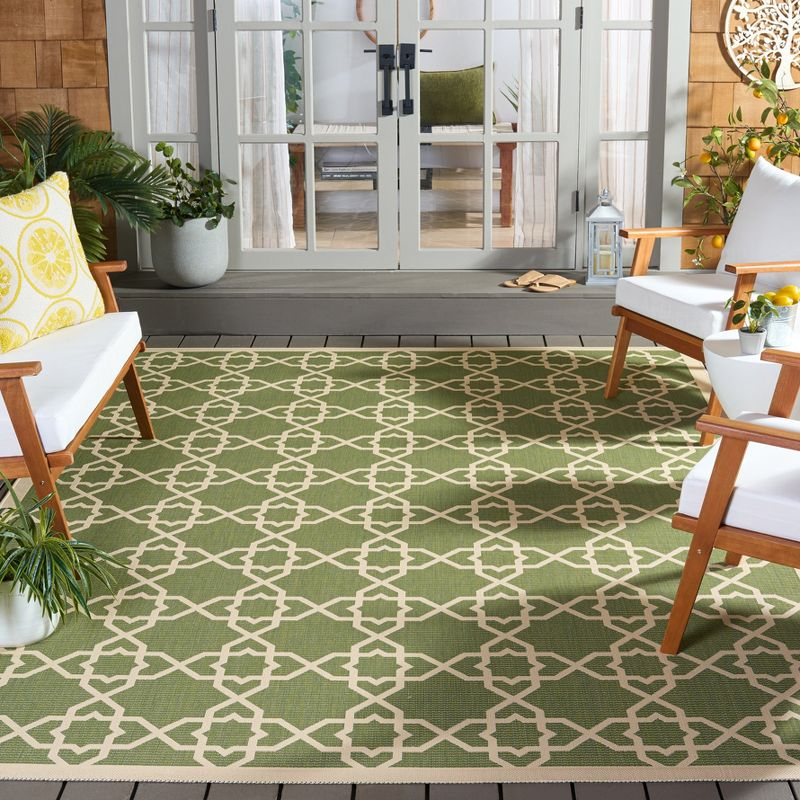 Courtyard CY6032 UV & Stain Resistant Non-Shedding Power Loomed Indoor/Outdoor Area Rug - Green/Beige - 6'7"x6'7" - Safavieh