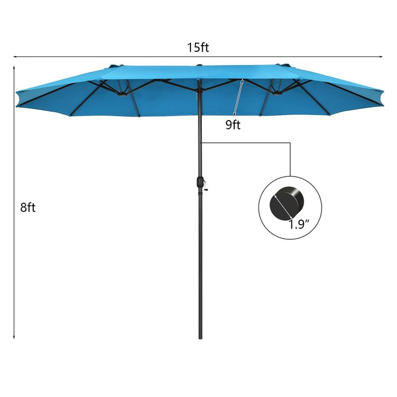 Costway 15FT Patio Double-Sided Umbrella Crank Outdoor Garden Market Sun Shade Blue