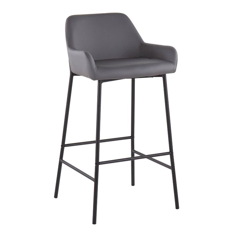 Set of 2 Daniella Metal Faux Leather Barstools Black/Gray - LumiSource: Contemporary, Upholstered, Fixed Height