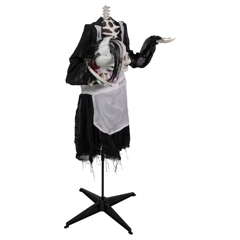 Northlight LED Animated Head-in-Hand Skeleton Maid Halloween Decoration - 57" - White Lights