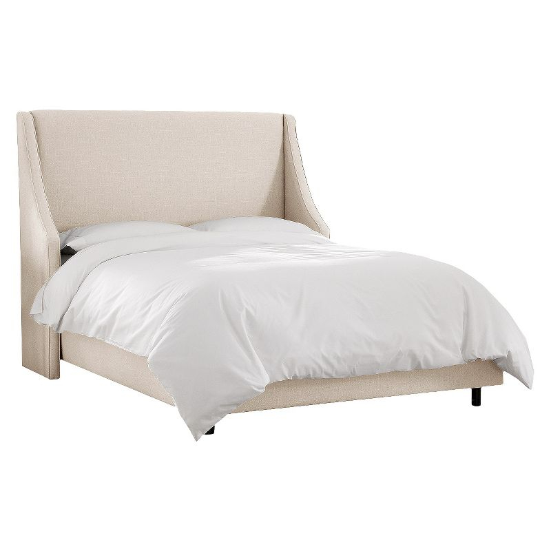 Skyline Furniture Queen Dianna Swoop Arm Wingback Linen Bed Talc