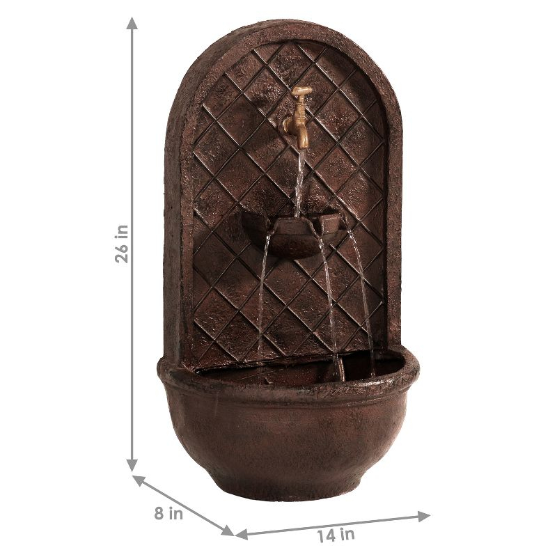 Sunnydaze 26" H Solar-Powered with Battery Pack Polystone Messina Outdoor Wall-Mount Water Fountain, Bronze Finish