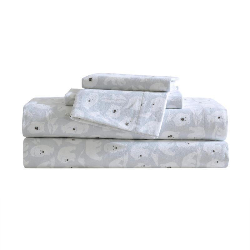 Eddie Bauer Explorer Bears Grey 100% Cotton Flannel Full Sheet Set