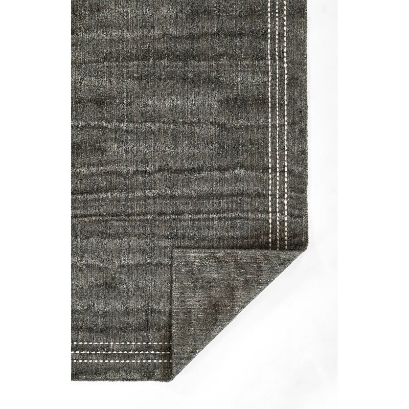 Momeni 9'x12' Oliver Striped Border Handloomed Area Rug Charcoal Gray: Geometric Wool & Polyester, Low Pile, Indoor Use