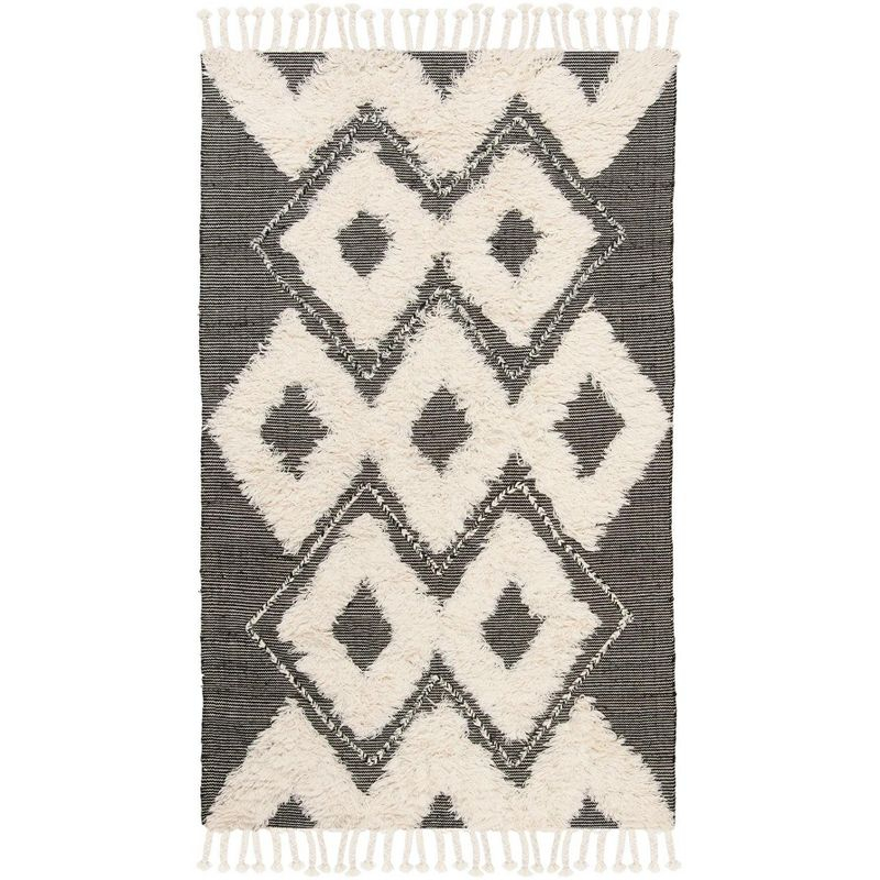 Kenya KNY903 Hand Knotted Area Rug - Black/Ivory - 5'x8' - Safavieh.