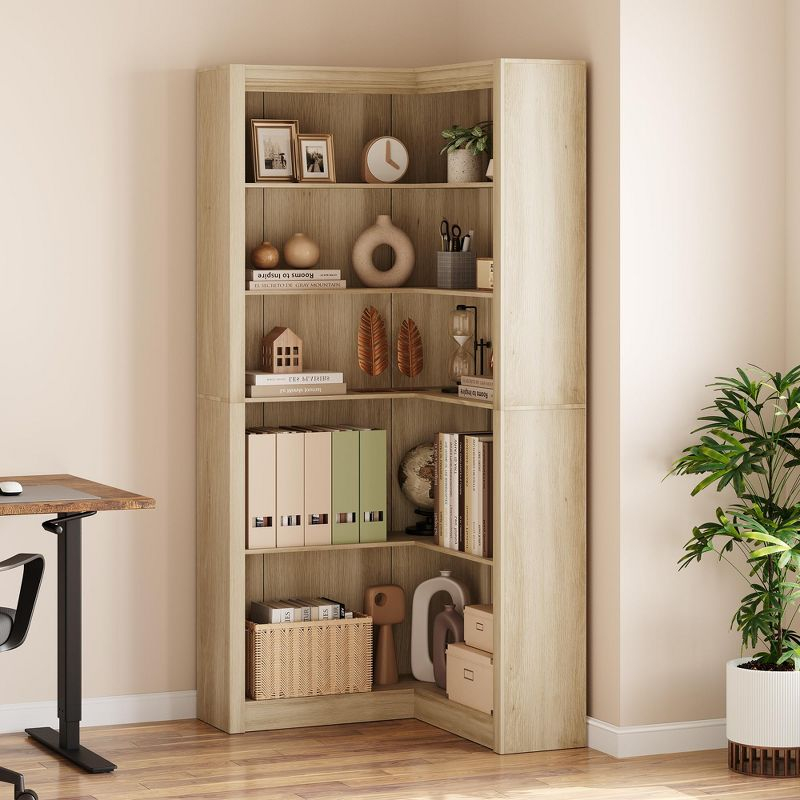 71.8" Gray Farmhouse Bookcase, L-Shaped Corner Bookshelf with 5-Tier Storage, Heavy Duty Shelf for Living Spaces