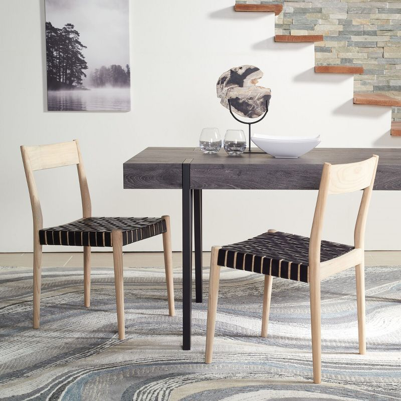 Eluned Leather Dining Chair (Set Of 2) - Black/Natural - Safavieh