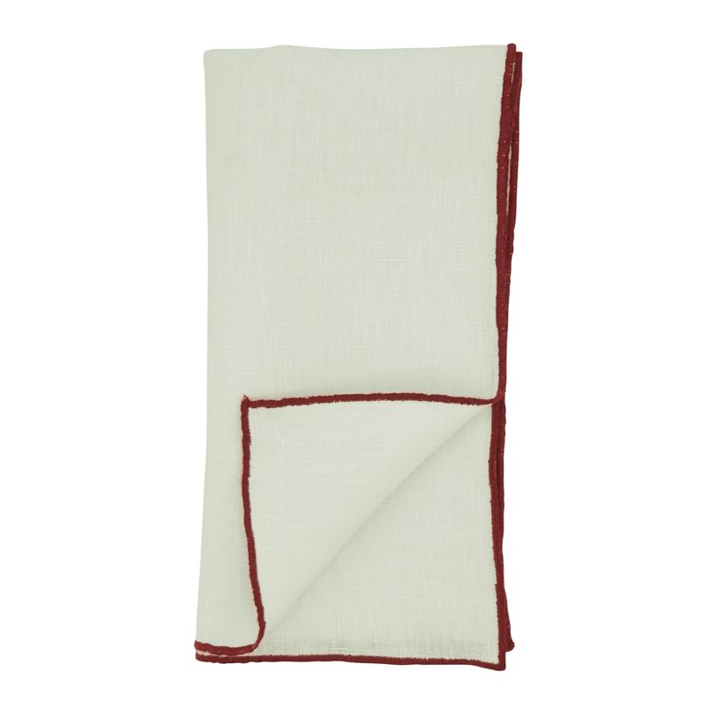Saro Lifestyle Stitched Border Stonewashed Linen Napkins (Set of 4), Red, 20" x 20"
