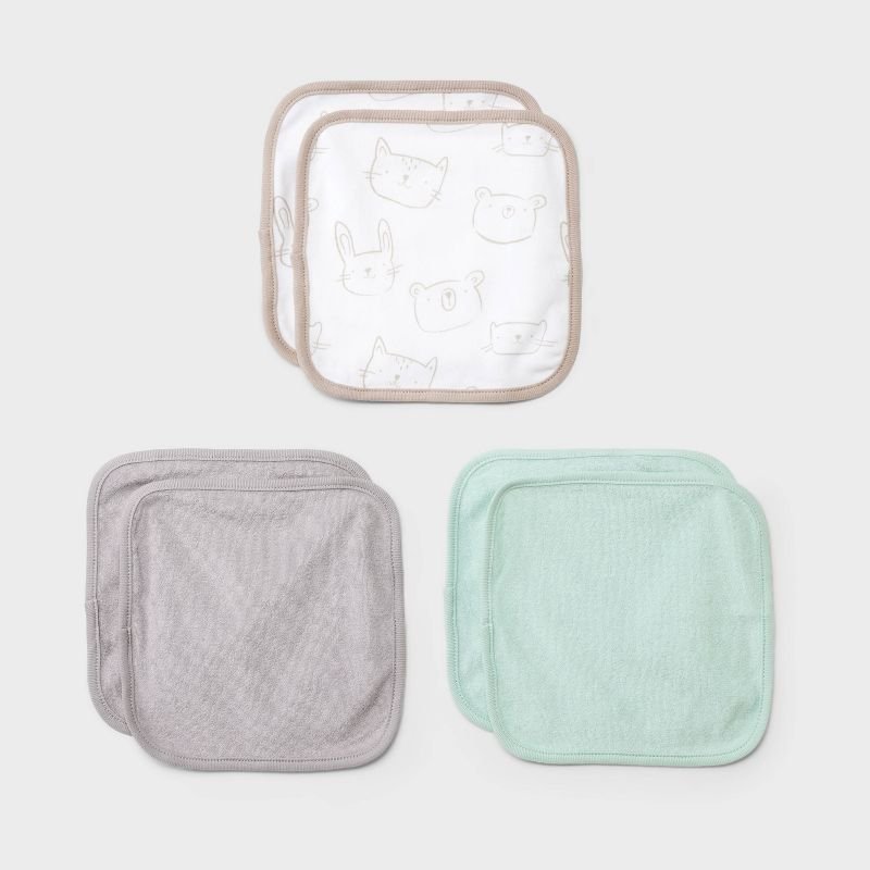 Baby 6pk Washcloth Set - Cloud Island™ Gray: Extra Lightweight Cotton-Polyester Blend, Animal Icon Pattern, Machine Washable