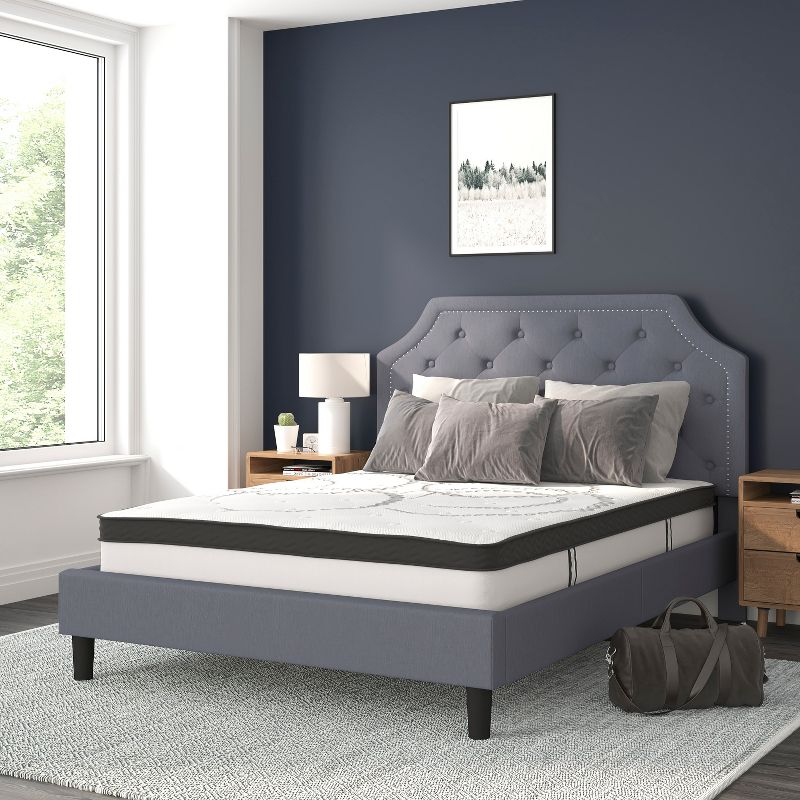 Flash Furniture Brighton Queen Size Tufted Upholstered Platform Bed in Light Gray Fabric with 10 Inch CertiPUR-US Certified Pocket Spring Mattress