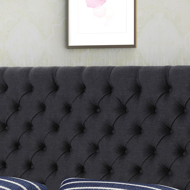 GDFStudio Brunet Contemporary Tufted Adjustable Upholstered Queen Headboard, Dark Charcoal/Fabric