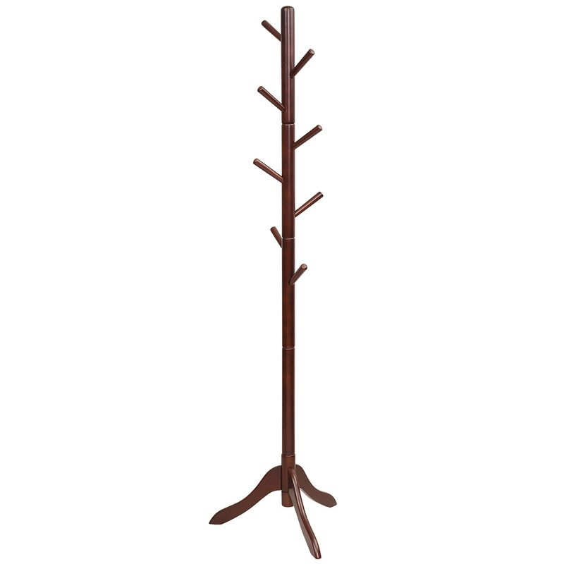 Costway Wooden Coat Rack Stand Entryway Hall Tree 2 Adjustable Height w/ 8 Hooks Brown