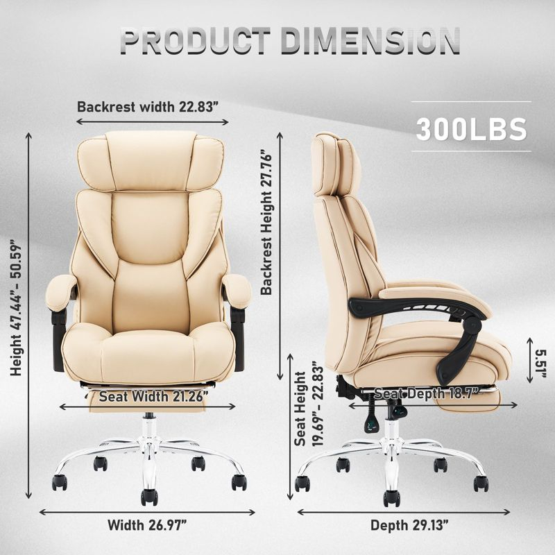 COLAMY PU Leather 300lbs Reclining Office Chair with Footrest