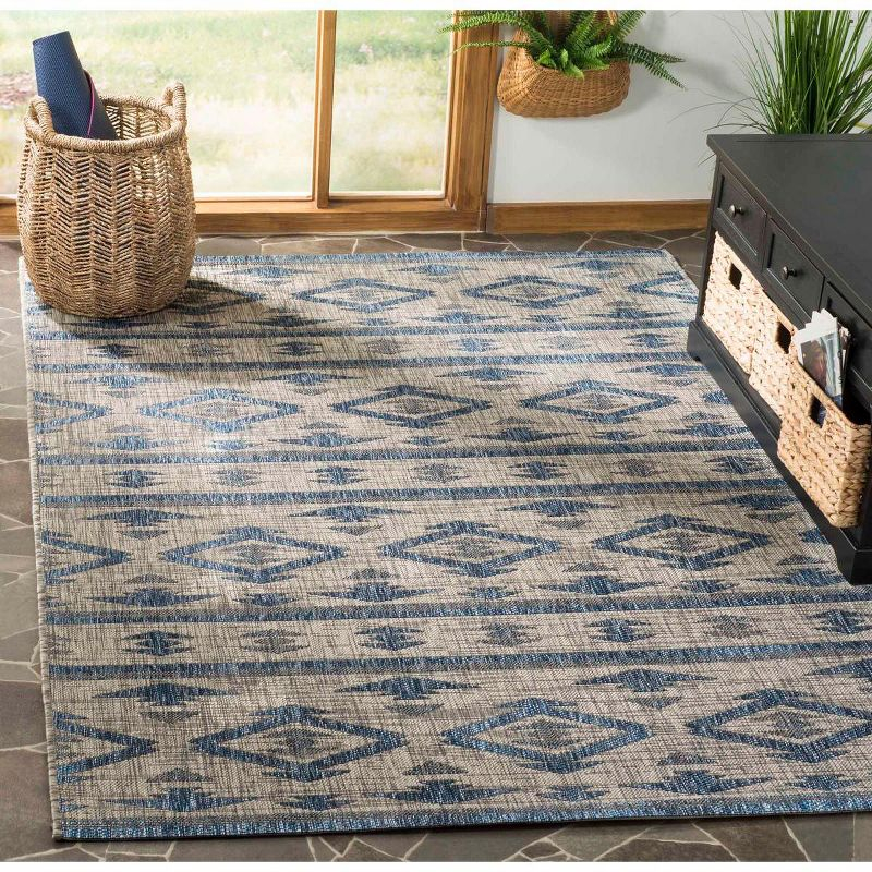 Courtyard CY8863 Power Loomed Indoor/Outdoor Area Rug - Grey/Navy - 8'x11' - Safavieh.