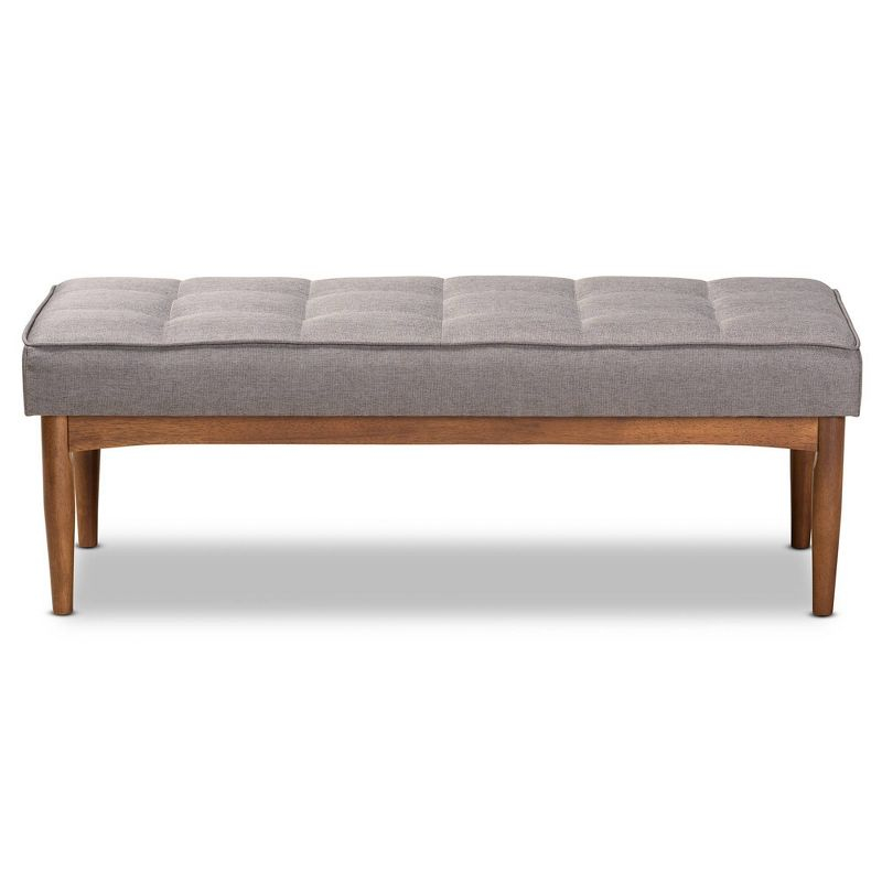 Sanford Wood Dining Ottoman Gray/Walnut Brown - Baxton Studio: Padded Fabric, Tufted Design, Angled Legs