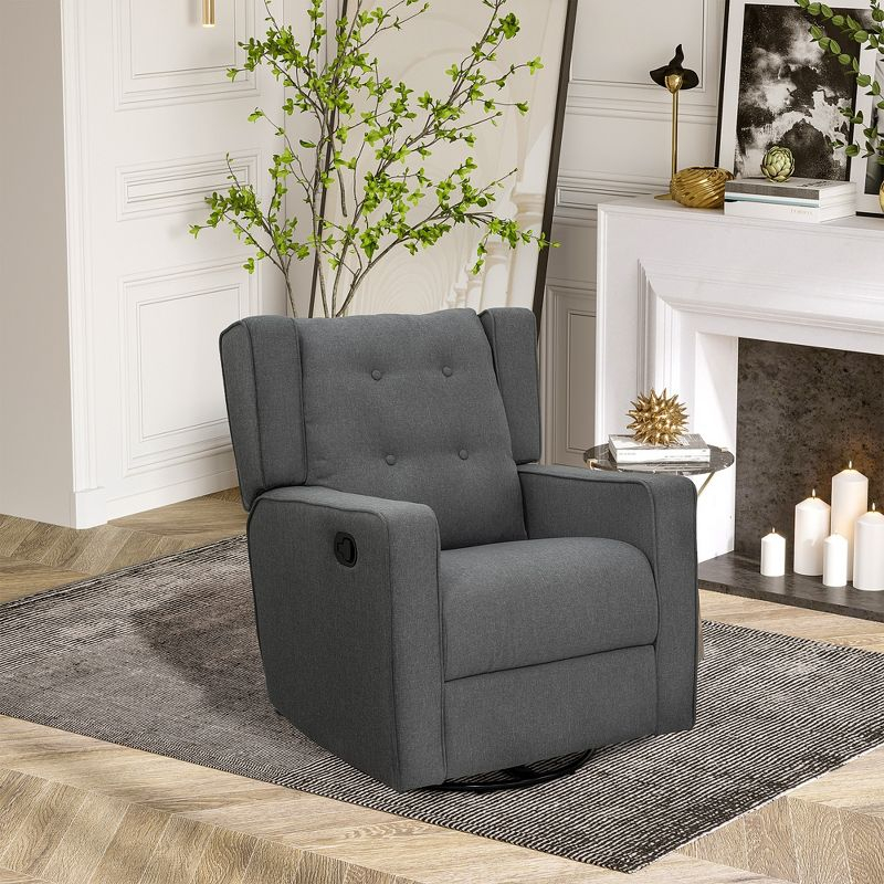 HOMCOM Wingback Recliner Chair Manual Rocking Sofa 360° Swivel Glider with Button Tufted, Padded Seat, Home Theater Seating for Living Room, Gray