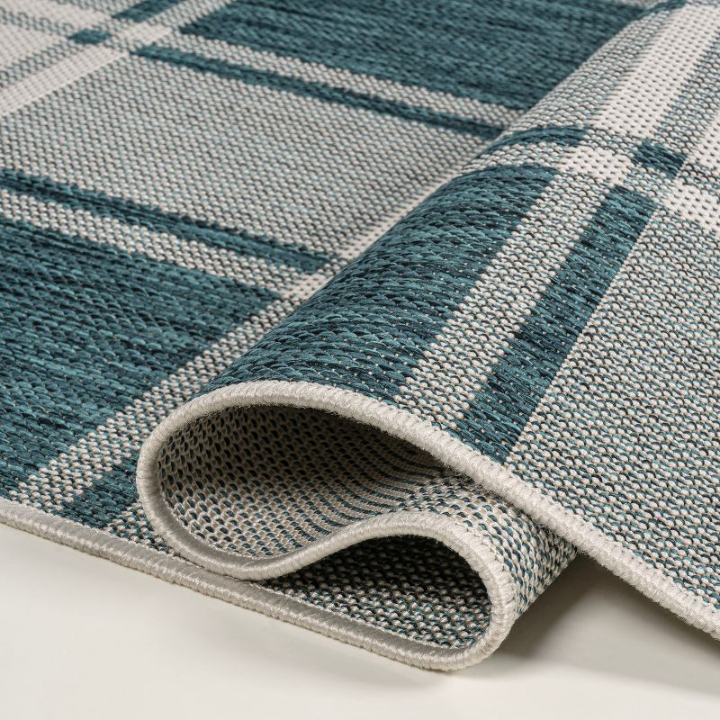 Sabine Traditional Farmhouse Bold Gingham Turquoise/Cream 8 ft. x 10 ft. Indoor/Outdoor Area Rug