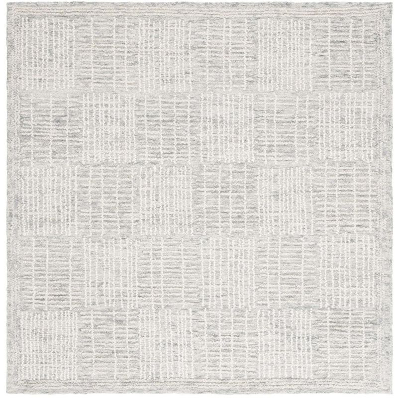 Abstract ABT275 Handmade Tufted Area Rug - Grey/Ivory - 6'-0" x 6'-0" Square - Safavieh