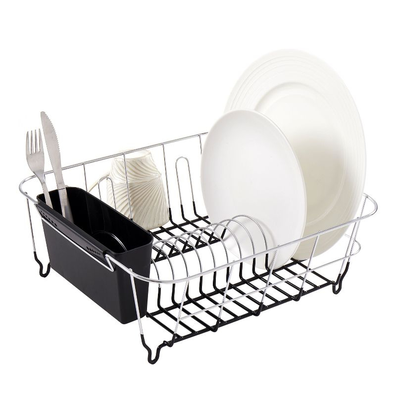 Chrome Plated Steel 2-Piece Small Dish Drainer - Black