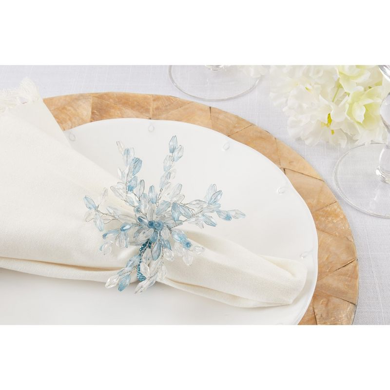 Saro Lifestyle Table Napkin Rings With Beaded Flower Design (Set of 4), Blue