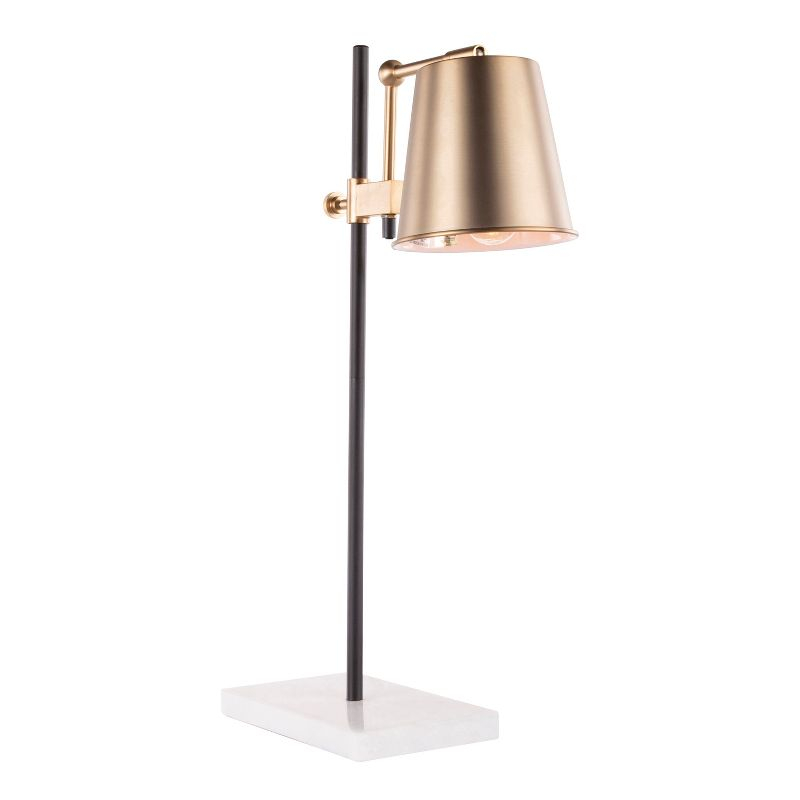 25-29" Metric Table Lamp Antique Brass/White - LumiSource: Vintage Style, Adjustable Head Tilt, UL Listed, Metal Shade