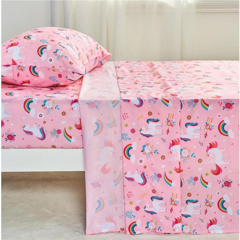 Joyfy Kids Twin Sheet Set Unicorn- 3 Piece Soft Microfiber Bed Sheets- Cozy Toddler Bedding Set for Boys Girls Teens