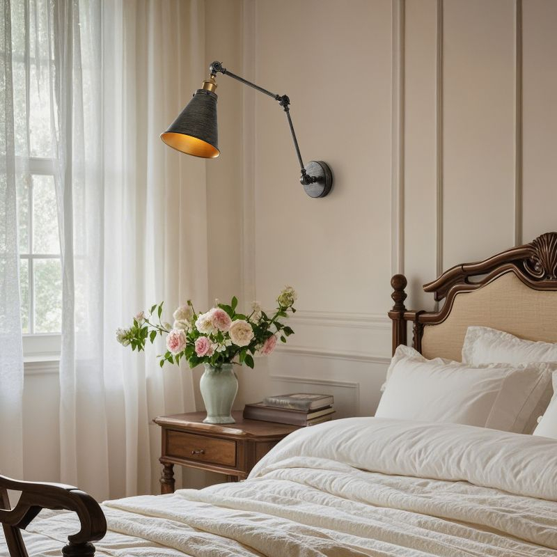 JONATHAN Y Rover 7" Classic Industrial Metal Adjustable Arm LED Wall Sconce, Rustic Dark Gray/Brass Gold