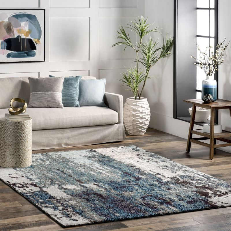Nuloom Haydee Abstract 7x9 Indoor Area Rug for Living Room Bedroom Dining Room Kitchen, Teal/Ivory