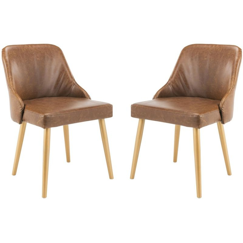 Lulu Upholstered Dining Chair (Set of 2) - DCH6200 - Light Brown/Gold - Safavieh