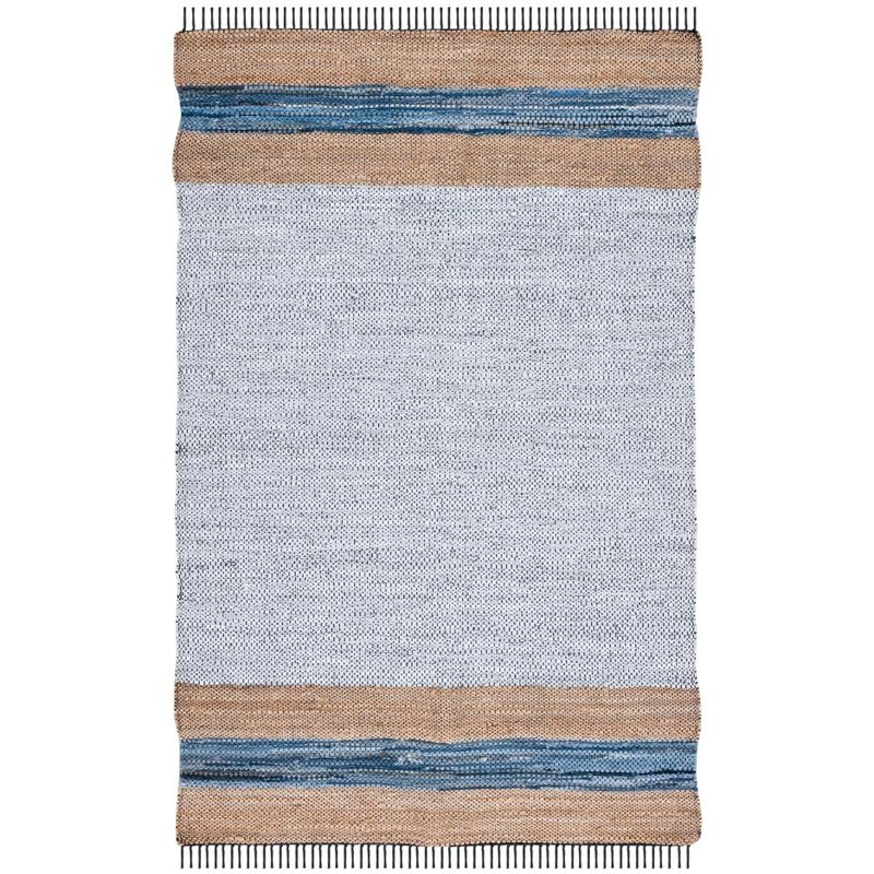 Vintage Leather W/ Fringes VTL602 Hand Woven Indoor Area Rug - Grey/Natural - 5'x8' - Safavieh