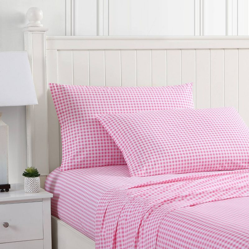 Queen Printed Pattern Percale Cotton Sheet Set Pink Gingham - Poppy & Fritz