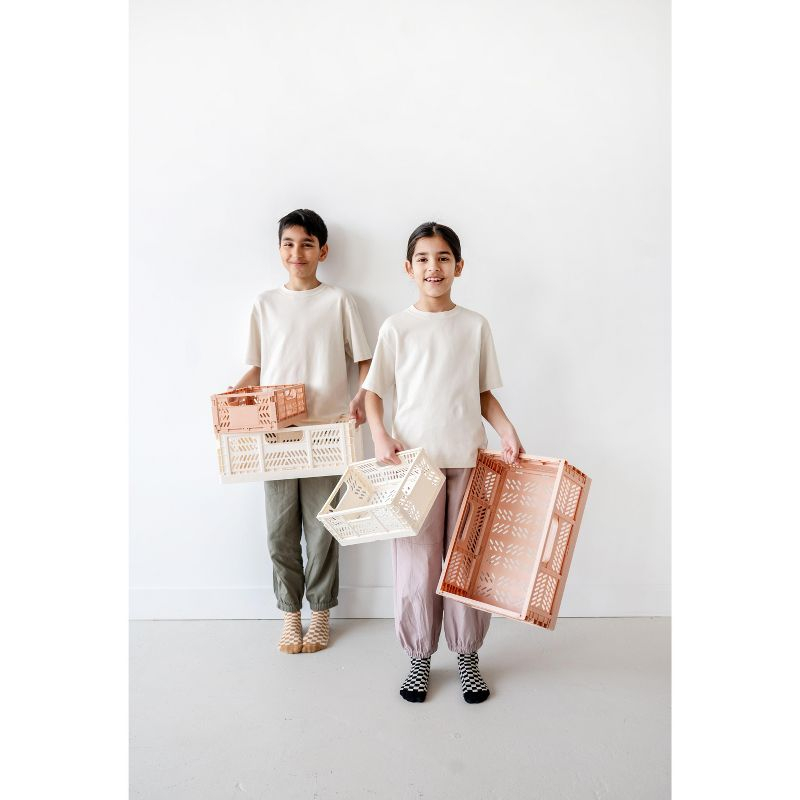 3 Sprouts Rectangular Recycled Plastic Foldable Crate (Large Size) - Clay