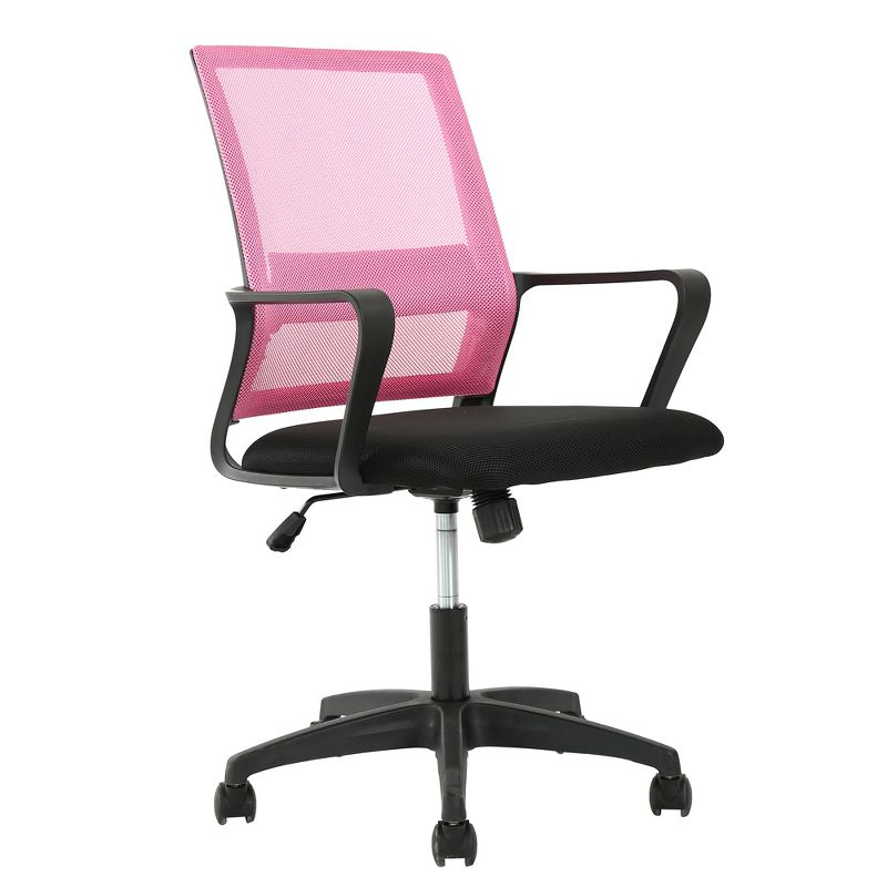 FDW Home Office Chair Mid-Back Mesh Computer Chair Lumbar Support Comfortable Executive Adjustable Chair with Armrests,Pink
