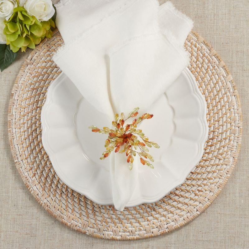 Saro Lifestyle Table Napkin Rings With Beaded Flower Design (Set of 4), Multi