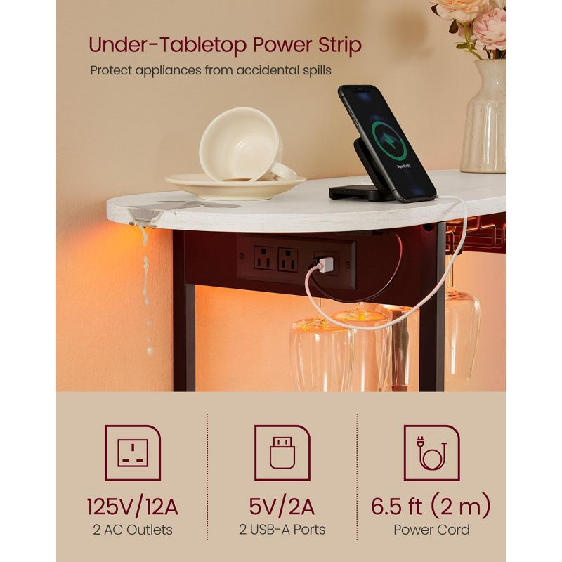 Bar Cabinets for Home, LED Coffee Bar, Home Mini Bar for Liquor, Freestanding Wine Rack with Glass Holder, Rustic White