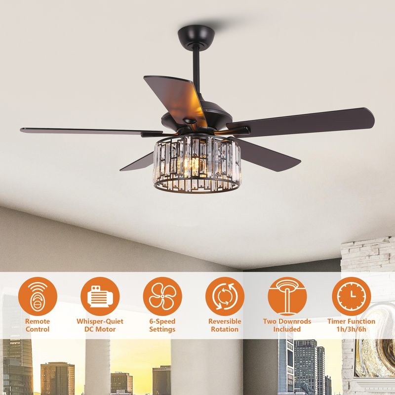 Parrot Uncle 52" Modern Black Crystal Ceiling Fan with Light and Remote