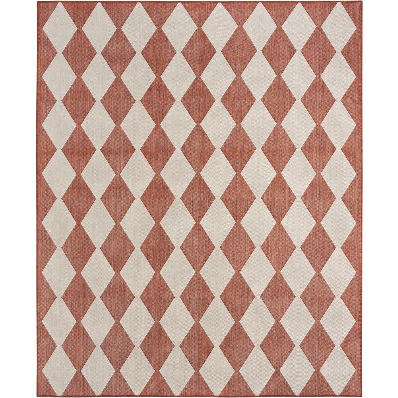 Nourison Positano Retro Diamond Flatweave Indoor Outdoor Low Pile Area Rug Terracotta 7' x 10'