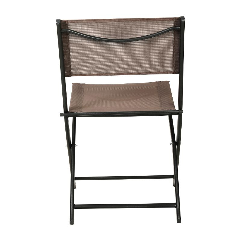 Emma and Oliver Set of 2 Folding Chairs for Indoor/Outdoor Use with Brown Flex Comfort Material and Black Steel Frames